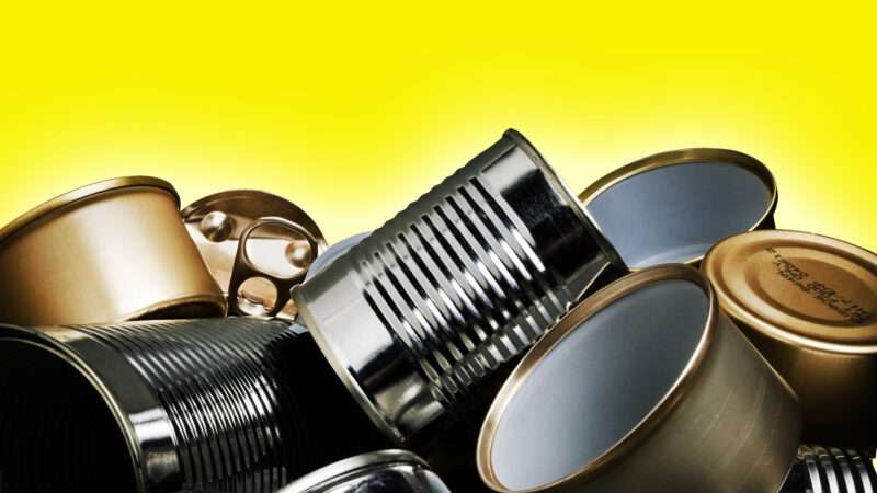 An illustration of metal cans on a yellow background