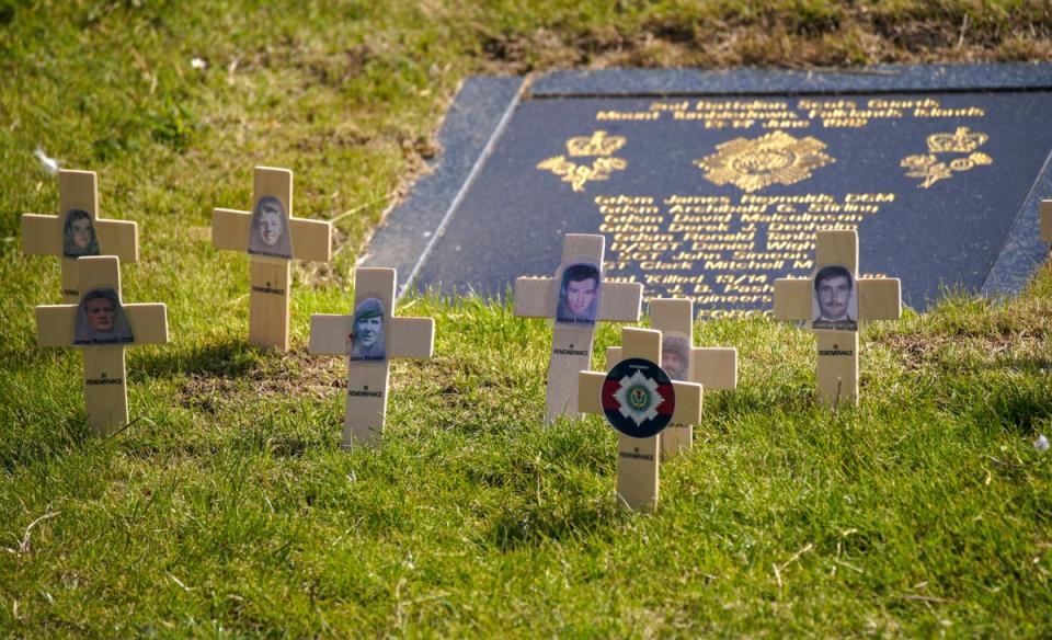 Pictured Crosses at the memorial (Peter Byrne/PA) (PA Wire)