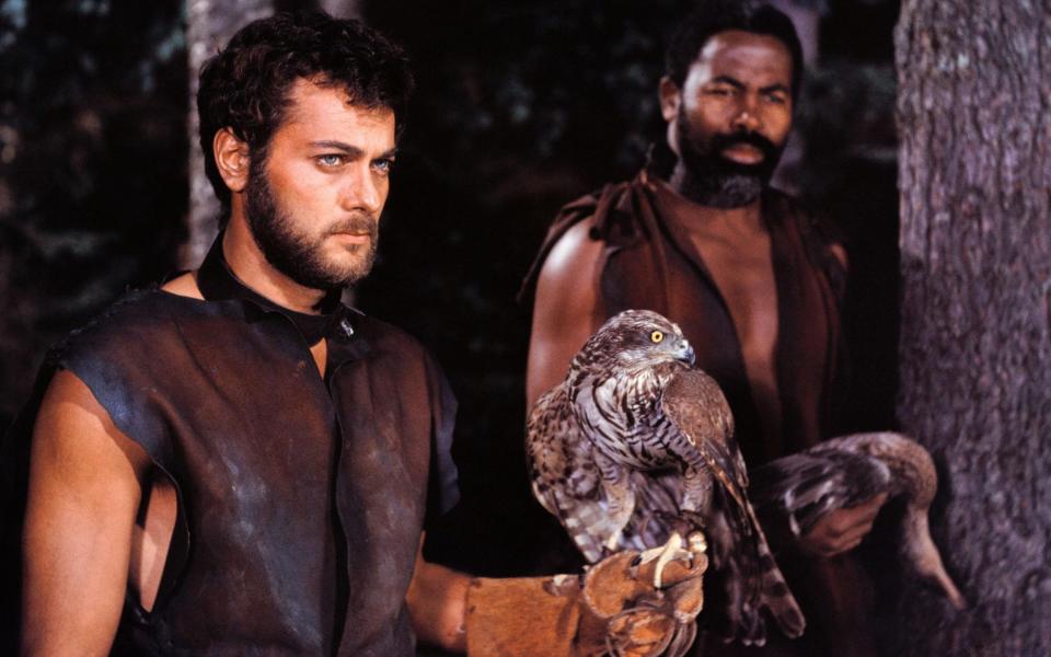 Tony Curtis as Edric, plus his pet falcon - Alamy