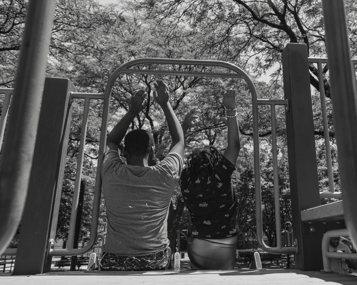 Ronisha's sons playing at park near their home. (Stephanie Mei-Ling for NBC News and ProPublica)