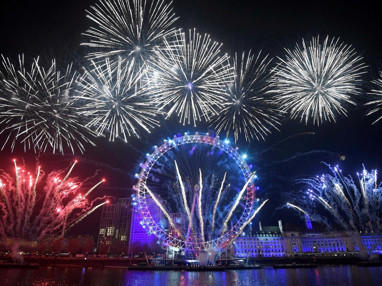 The fireworks display in London on New Year’s Day (Reuters)