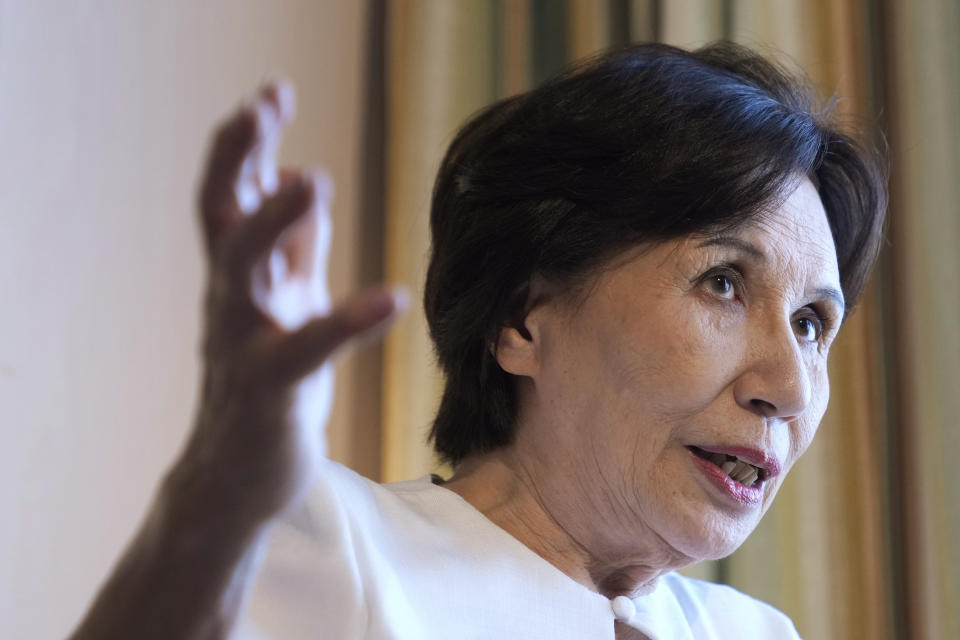 Makiko Tanaka speaks during an interview with The Associated Press on Sept. 14, 2022, in Tokyo. Kakuei Tanaka, the Japanese leader who normalized relations with China 50 years ago, feared for his life when he flew to Beijing for the high-stakes negotiations at the height of the Cold War, according to his daughter, Makiko Tanaka. (AP Photo/Eugene Hoshiko)