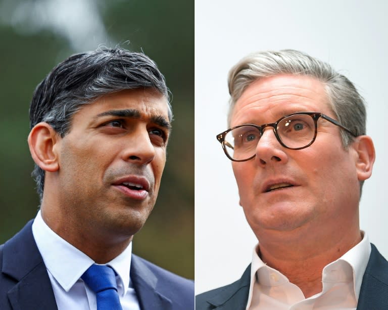 Combinación de imágenes del primer ministro británico, el conservador Rishi Sunak (izq.), y del líder de la oposición laborista, Keir Starmer, que se enfrentan el 4 de junio en el primer debate televisado para las elecciones del 4 de julio en Reino Unido (Molly DARLINGTON)