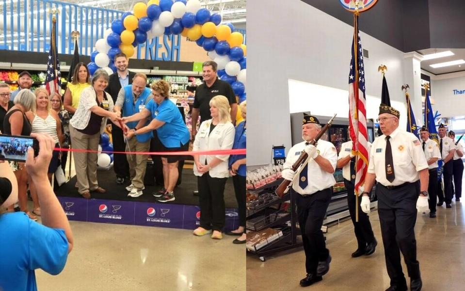 Ribbon cutting and flag presentation from the grand reopening celebration at the Highland Walmart Supercenter Friday, Aug. 4.