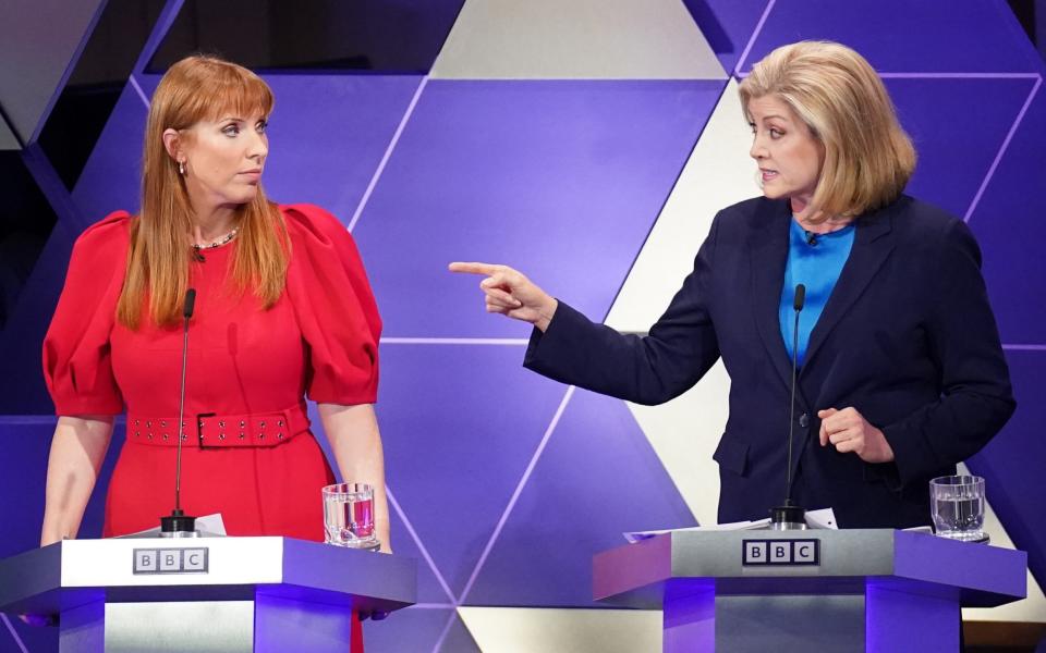 Accusations fly between Angela Rayner, left, and Penny Mordaunt during the debate