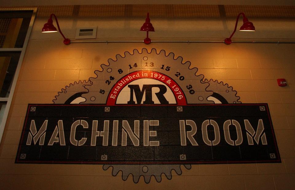 MARCH 11, 2003: Signage outside the Machine Room sports bar in the Great American Ball Park.