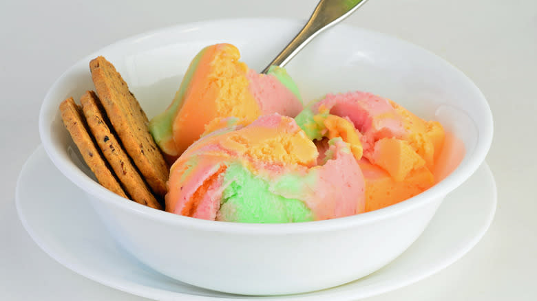 bowl of rainbow sherbet