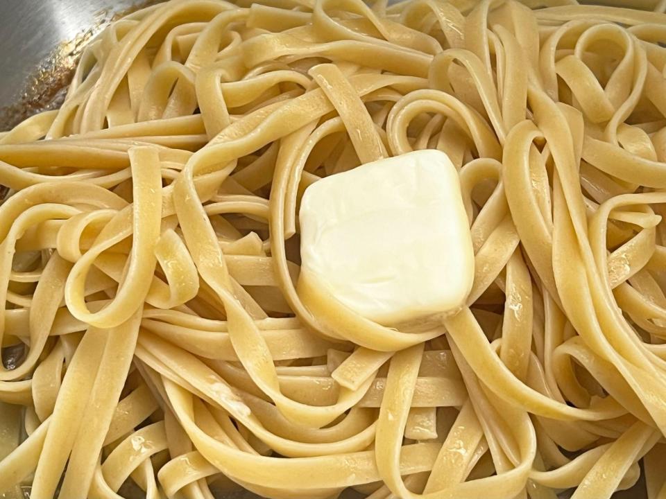 Noodles with a slab of butter.