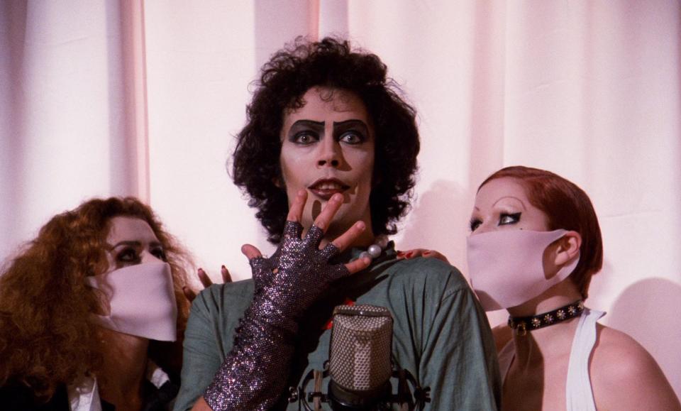 From left, Patricia Quinn, Tim Curry and Little Nell star in "The Rocky Horror Picture Show."