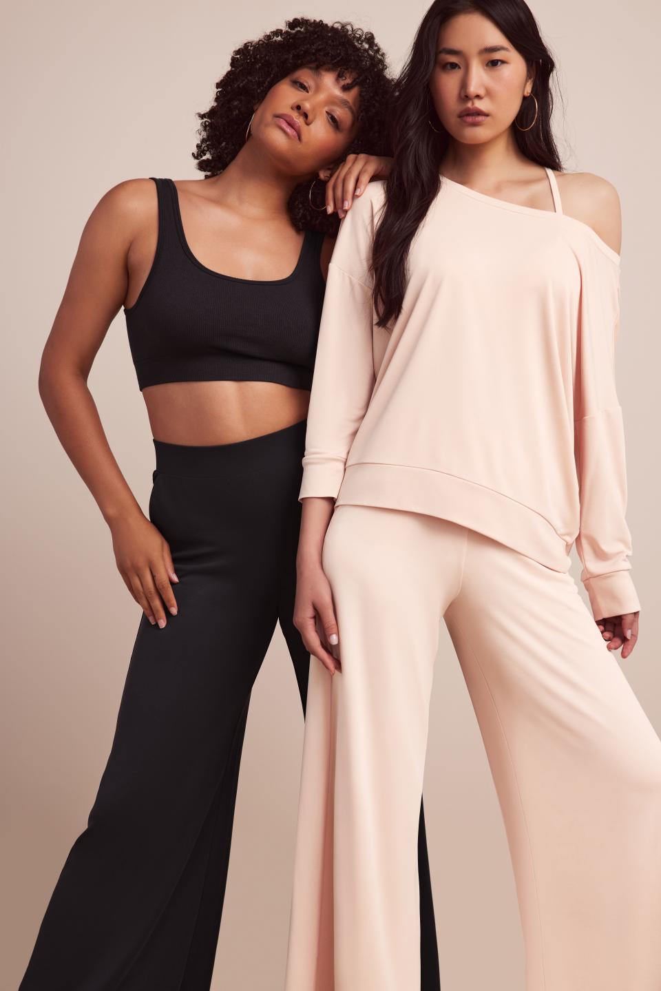 The inaugural 17-piece Fabletics loungewear collection includes wide-legged pants, sports bras, sweatshirts and more. - Credit: Courtesy Photo