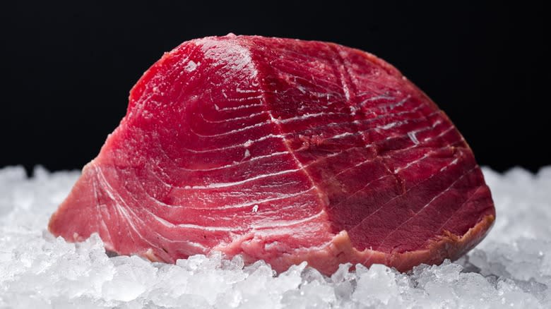 large tuna piece on ice