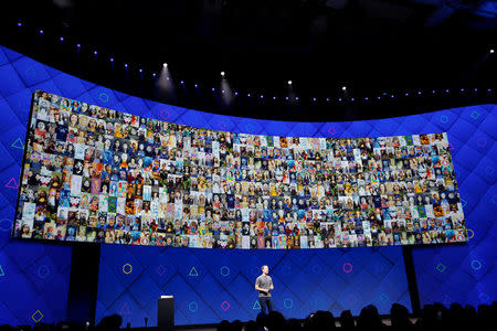 Facebook Founder and CEO Mark Zuckerberg speaks on stage during the annual Facebook F8 developers conference in San Jose, California, U.S., April 18, 2017. REUTERS/Stephen Lam