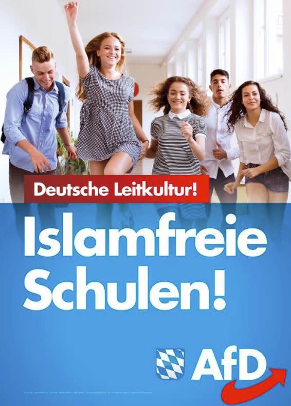Alternative for Germany&rsquo;s new poster, vowing &ldquo;Islam-free schools!&rdquo; and promoting &ldquo;dominant German culture.&rdquo; (Photo: AfD)