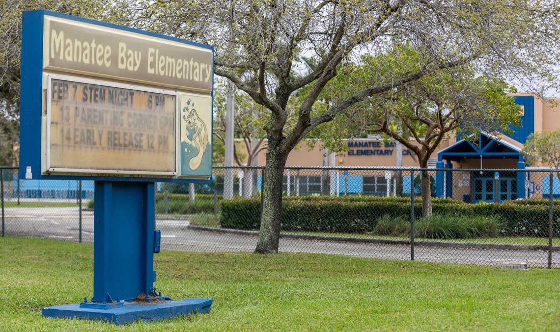 An exterior view of Manatee Bay Elementary School on Monday, Feb. 19, 2024, in Weston, Fla. The Florida Department of Health is investigating a measles outbreak at the school.