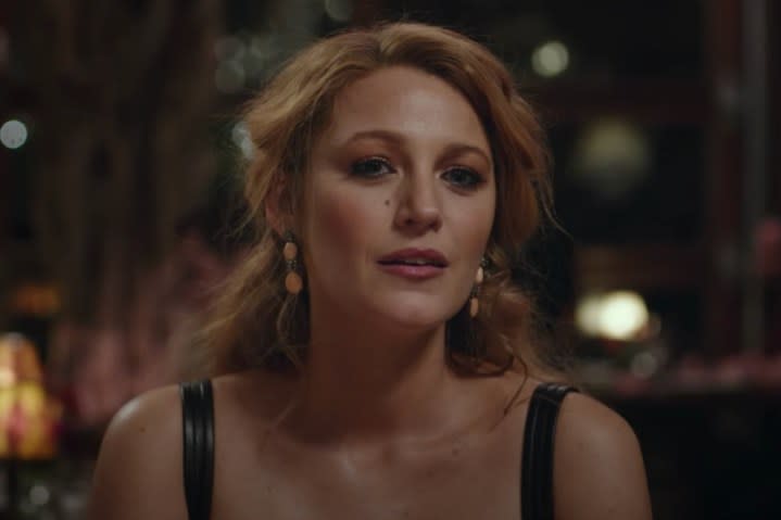 Blake Lively stares with a confused look on her face.