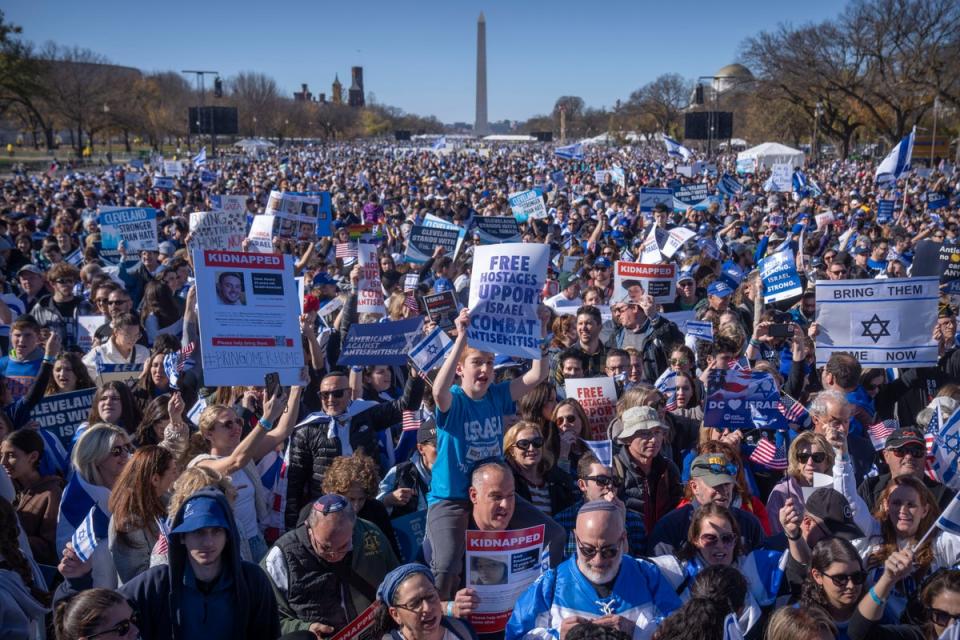 Thousands of people joined a March for Israel in Washington DC on 14 November. (AP)