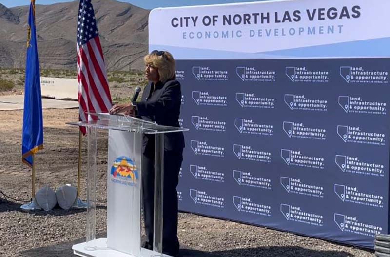 North Las Vegas Mayor Pamela Goynes-Brown speaks at the groundbreaking ceremony on Tuesday. (KLAS)