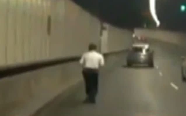 Police are searching for the man, who was spotted driving in the tunnel around 3.45pm. Source: 7 News.