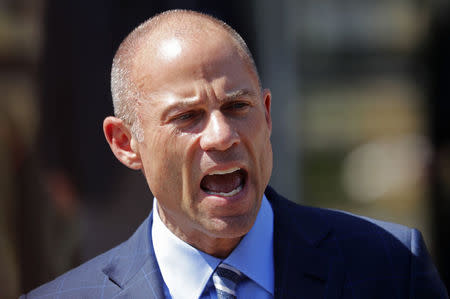 Michael Avenatti, lawyer for adult-film actress Stephanie Clifford, also known as Stormy Daniels, speaks to the media outside the U.S. District Court for the Central District of California after a hearing regarding Clifford's case against Donald J. Trump in Los Angeles, California, April 20, 2018. REUTERS/Mike Blake