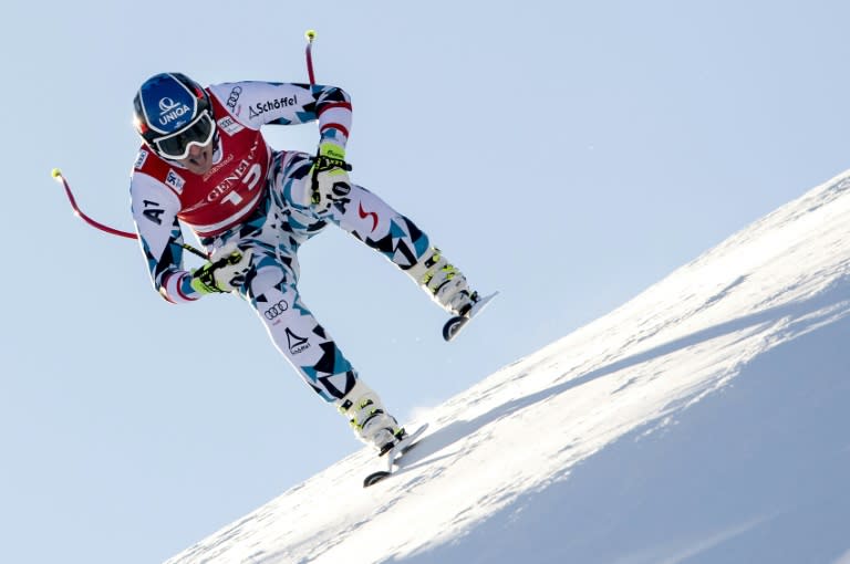 Matthias Mayer of Austria competes during the men's super-G competition during the FIS Ski Alpine World Cup at the Hahnenkamm in Kitzbuehel, Austria on January 20,2017