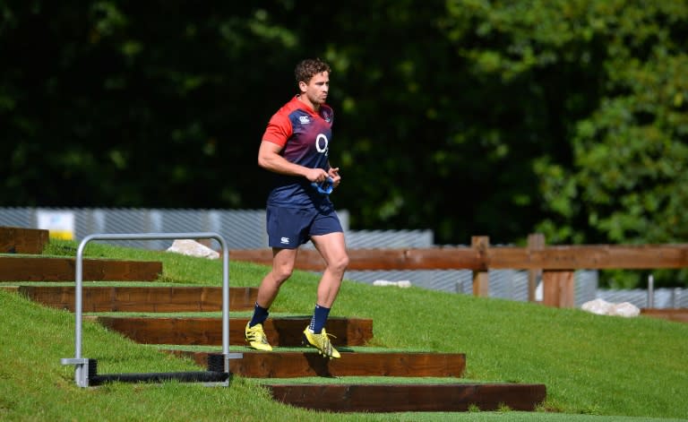 England player Danny Cipriani attends a national rugby team training session at the Pennyhill Park training ground near Bagshot on August 26, 2015 ahead of the Rugby World Cup 2015