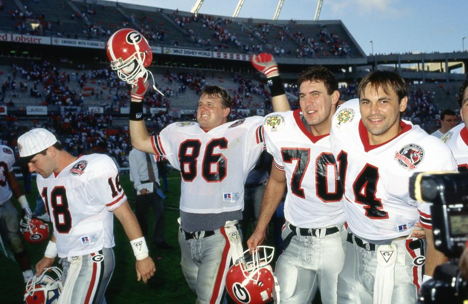 Georgia players celebrate a win over Ohio State at 1993 Citrus Bowl