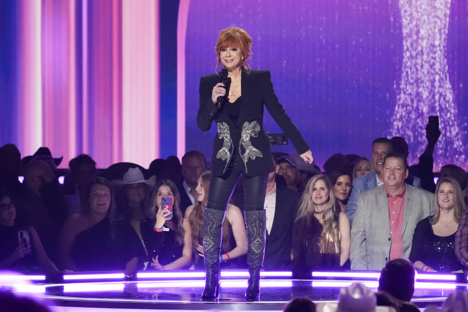 Host Reba McEntire speaks during the 59th annual Academy of Country Music Awards on Thursday, May 16, 2024, at the Ford Center in Frisco, Texas. (AP Photo/Chris Pizzello)