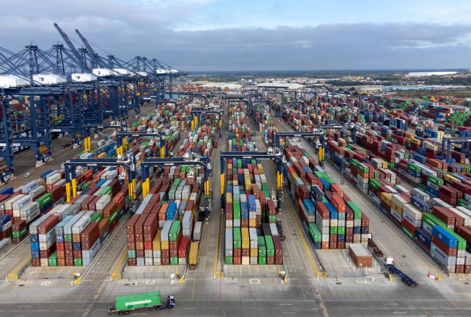 Thousands of shipping containers at the Port of Felixstowe in Suffolk (PA) (PA Wire)