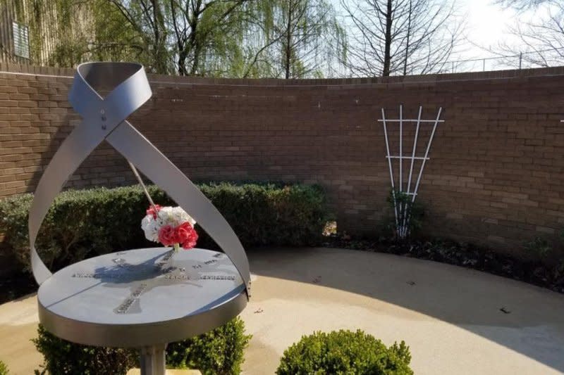 A memorial sculpture stands at Westside Middle School in Jonesboro, Ark., where, on March 23, 1998, four girls and a teacher were killed when two boys shot guns from a nearby wooded area. The boys were found guilty of the shooting on August 11, 1998. File Photo courtesy the Westside Consolidated School District