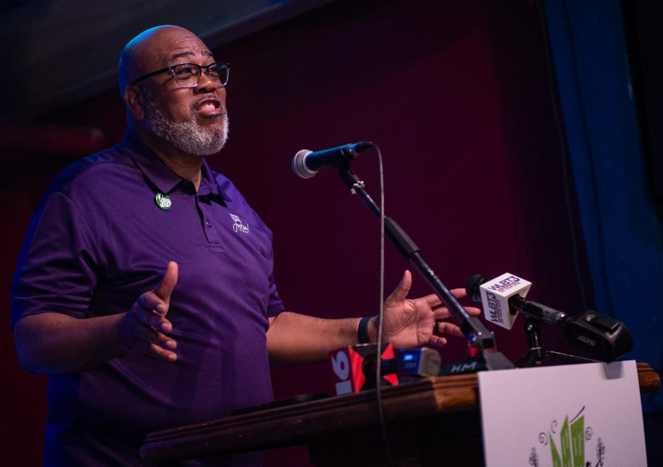 Rickey Thigpen, Visit Jackson president, speaks during a press conference about the upcoming Hal's St. Paddy's Parade & Festival at Hal & Mal's in Jackson, on Friday, March 8. The festival events will take place on March 16, 22 and 23 of this year.