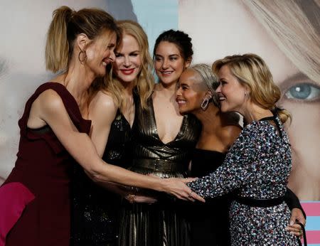 Cast members (L-R) Laura Dern, Nicole Kidman, Shailene Woodley, Zoe Kravitz and Reese Witherspoon pose at the premiere of the HBO television series "Big Little Lies" in Los Angeles, California U.S., February 7, 2017. REUTERS/Mario Anzuoni