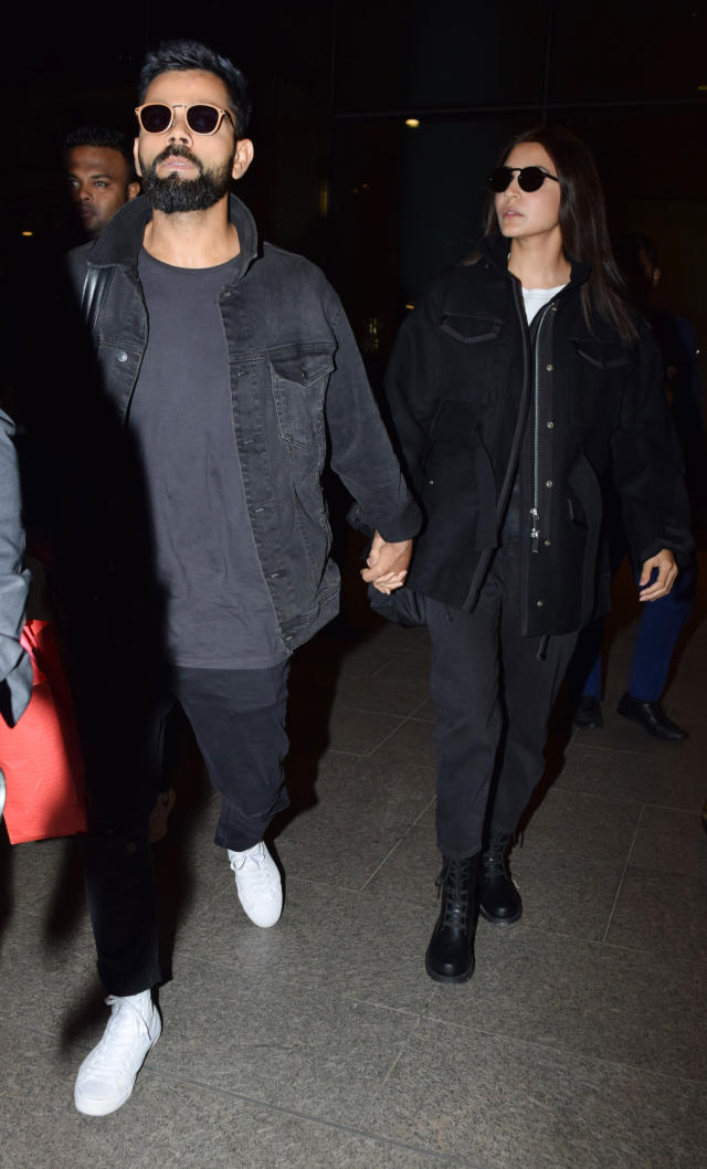 Airport Looks: Virat Kohli, Anushka Sharma Twinning In Monochrome