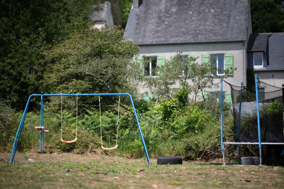 This photograph taken on June 12, 2023, shows the garden and swing where an 11-year-old girl was killed in Plonevez-du-Faou, France. / Credit: FRED TANNEAU/AFP via Getty Images