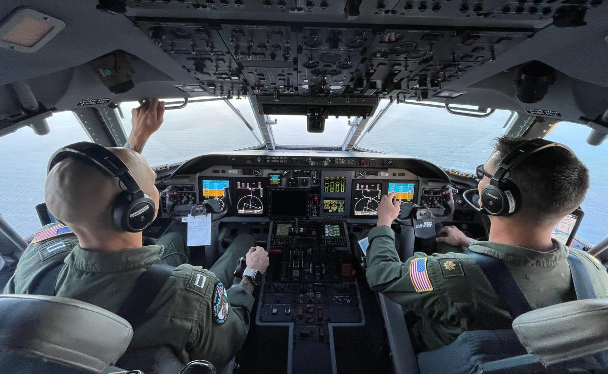 A Coast Guard crew conducts a patrol flight over the Florida Straits amid a rise in migrants arriving by boat in South Florida.