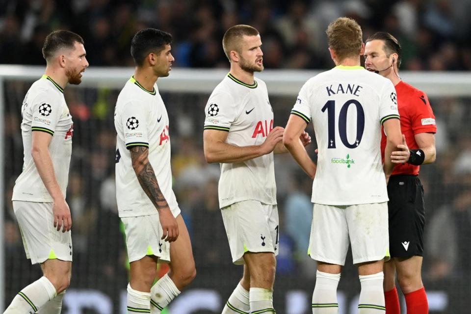 Angry Tottenham players surrounded referee Danny Makkelie at the full-time whistle (REUTERS)