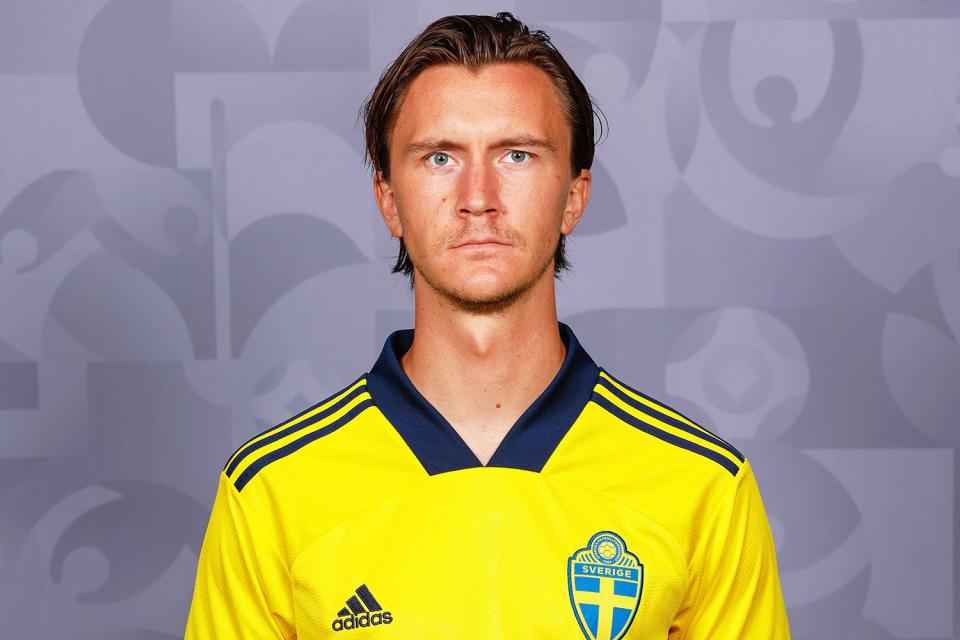 <p>Michael Campanella/UEFA/Getty</p> Swedish Soccer Star Kristoffer Olsson 