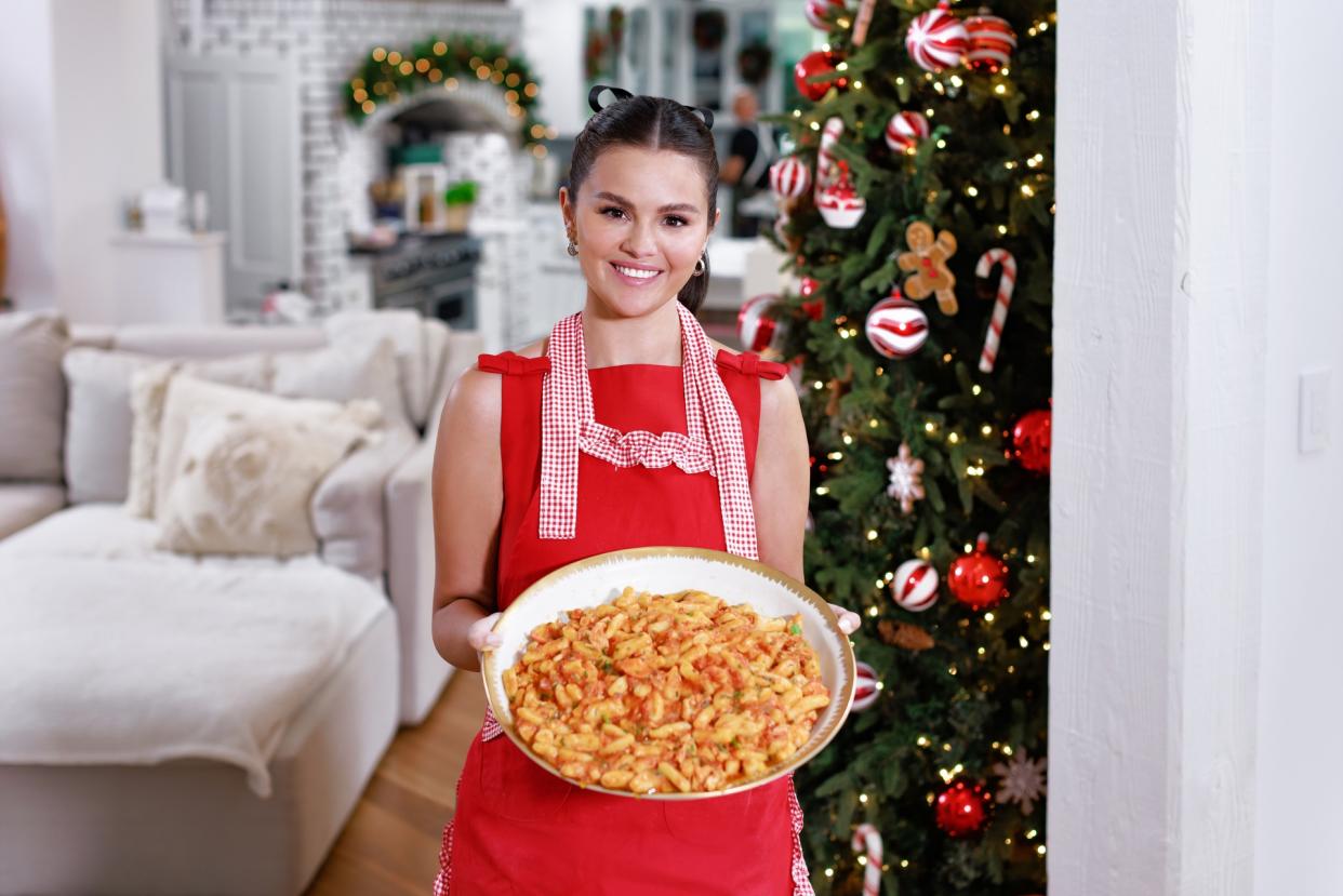 Selena Gomez holds Cavatelli with Spicy Lobster Sauce on 