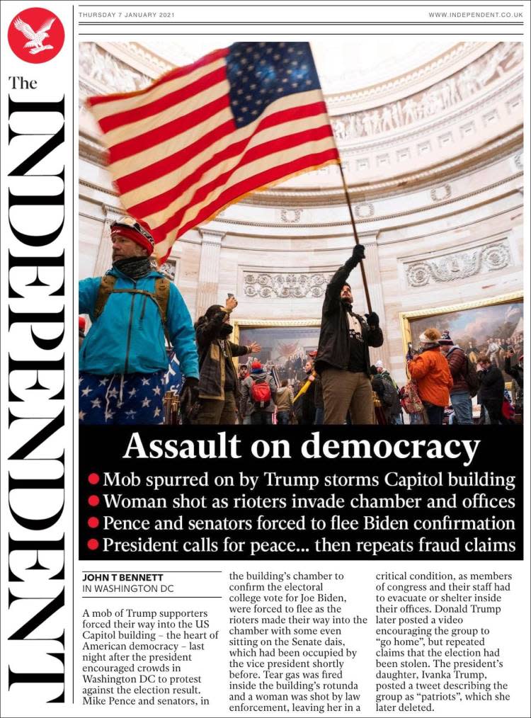 Front page of the Independent on Thursday