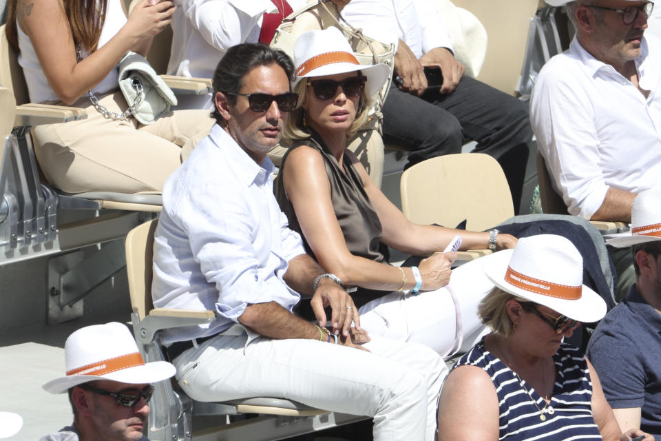 <p>L'ex-Miss France Sylvie Tellier et son mari Laurent Schenten étaient présents en tribune à Roland-Garros. (Photo by Jean Catuffe/Getty Images)</p> 