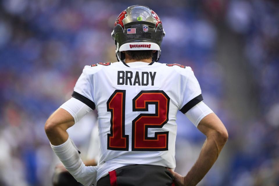 Tampa Bay Buccaneers quarterback Tom Brady gets set for their preseason finale against the Indianapolis Colts.