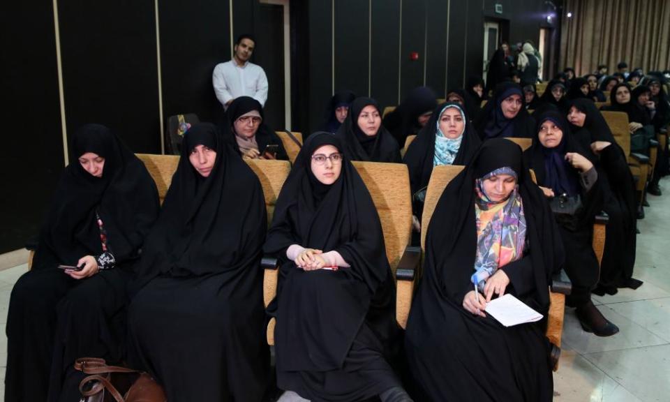 Supporters of conservative candidates at a meeting in Tehran