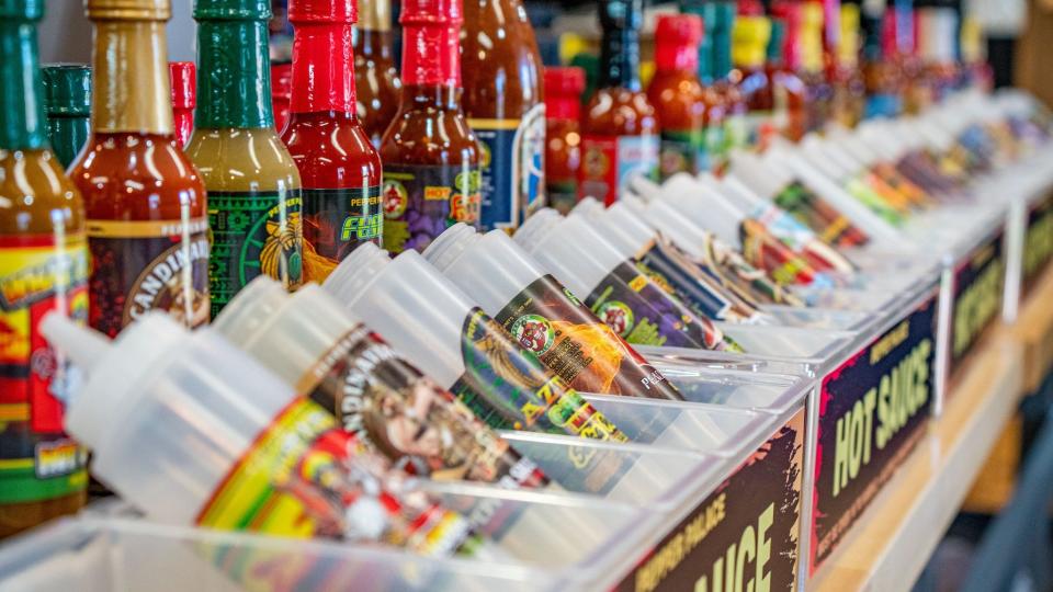 An array of spicy condiments offered by Pepper Palace. Pepper Palace is opening a new location in the Courtyard at Peddler's Village in Lahaska.