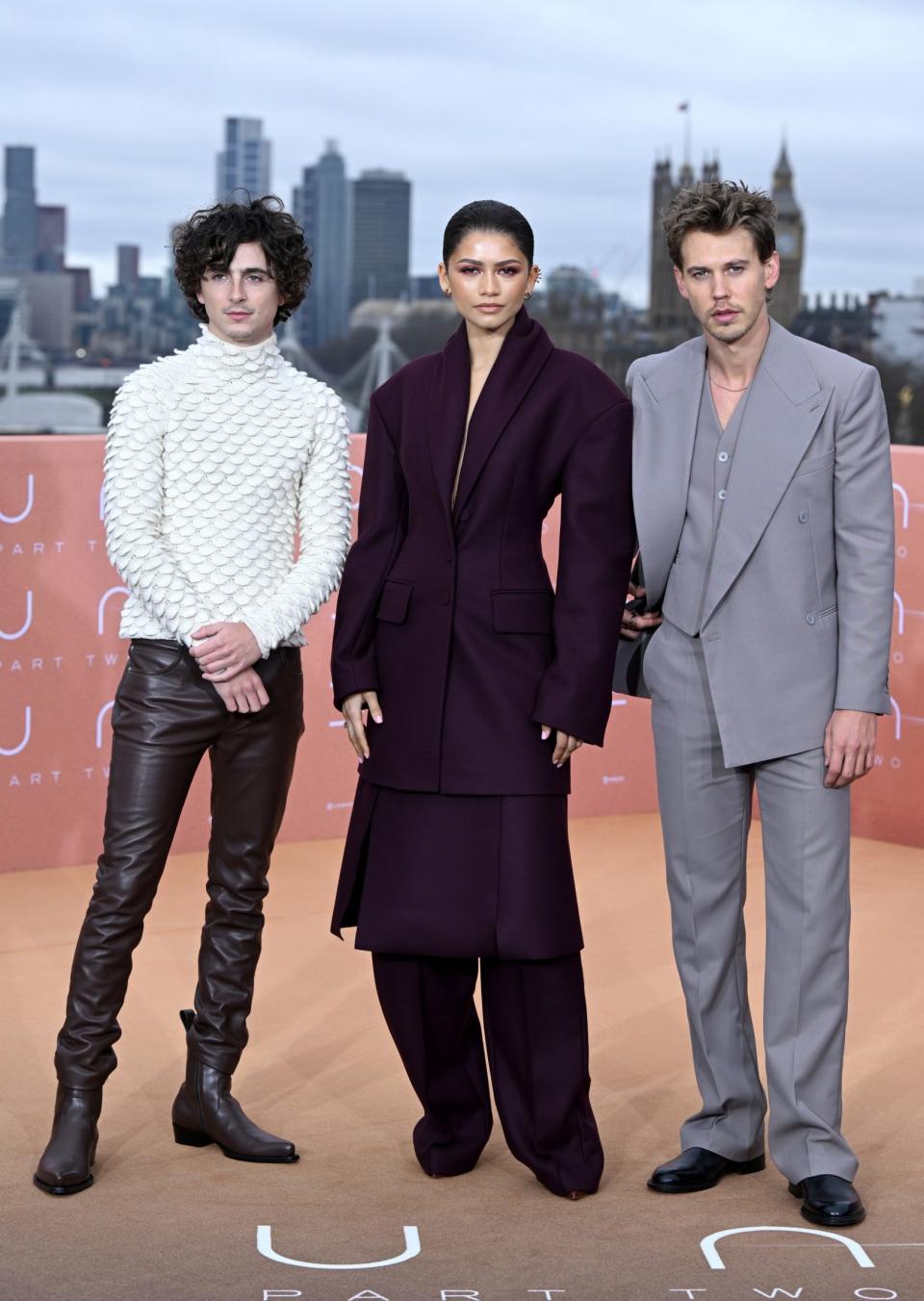 Οι Timothée Chalamet, Zendaya και Austin Butler στο Λονδίνο στις 14 Φεβρουαρίου