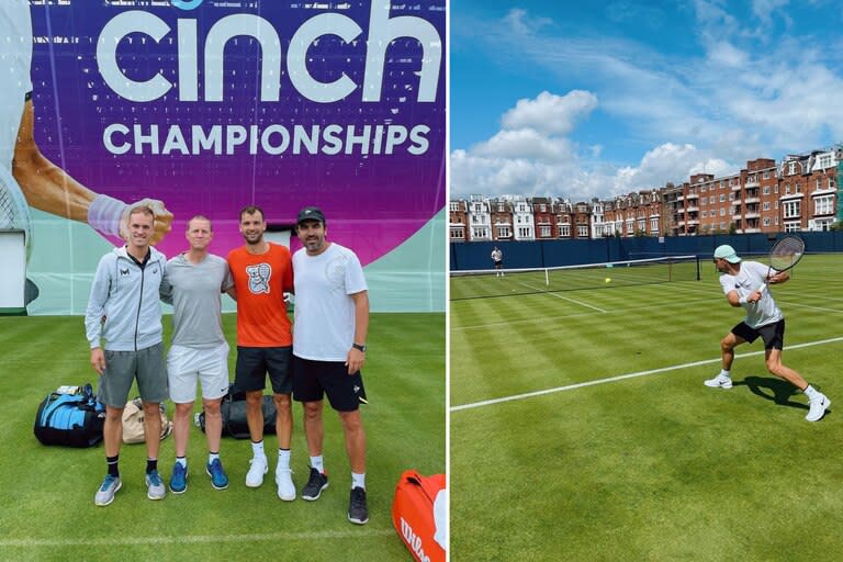 Grigor Dimitrov, Dante Bottini y todo el equipo, ya comenzó con la preparación para la temporada de césped del circuito ATP en Queen's Club