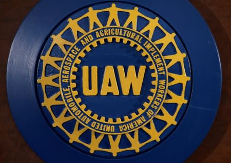 FILE PHOTO: The UAW logo is seen inside the United Auto workers Union Solidarity House in Detroit