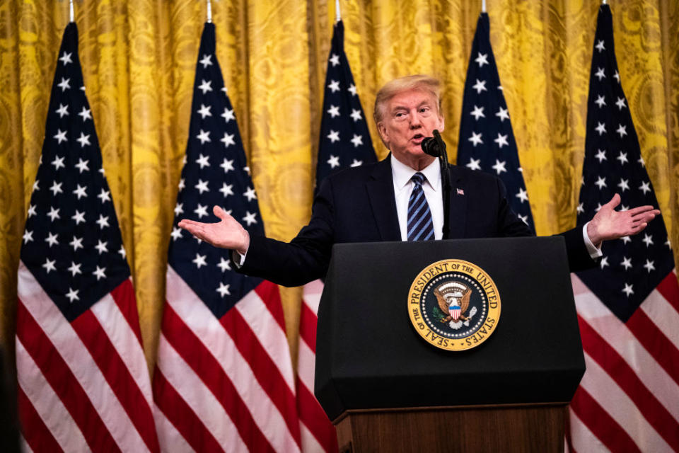 WASHINGTON, DC - APRIL 30 : President Donald J. Trump participates in a "protecting Americas seniors" event in the East Room at the White House on Thursday, April 30, 2020 in Washington, DC. (Photo by Jabin Botsford/The Washington Post via Getty Images)