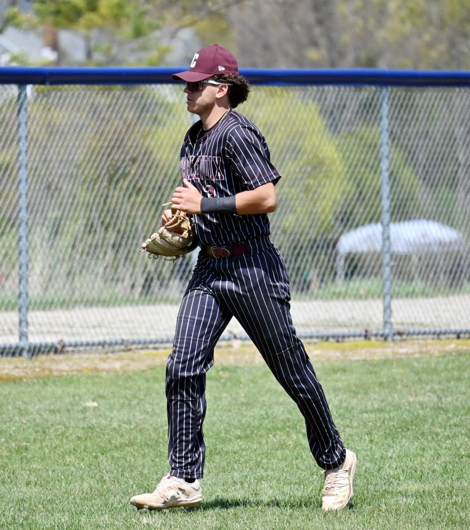 Charlevoix senior Bryce Johnson jogs off the field after an inning Saturday. Johnson has been off to another hot start on the mound and has picked things up considerably at the plate as well, showing a lot of tools in the bag in his final season.