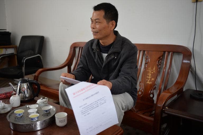 Yang Semao talks to AFP in the Chinese village of Wukan on December 12, 2013