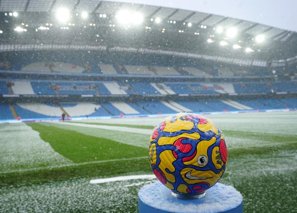 Inside the ground, the match ball stood out against the wintry backdrop (Nick Potts/PA) (PA Wire)