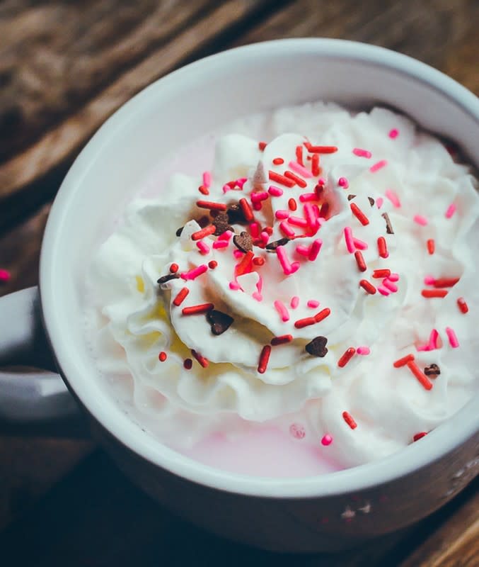 <p>Old Salt Farm</p><p>If your Valentine's Day includes snow and cold, here is a festive way to warm up.</p><p><strong>Get the recipe: <a href="http://simplykierste.com/2014/02/pink-hot-chocolate.html" rel="nofollow noopener" target="_blank" data-ylk="slk:Pink Hot Chocolate;elm:context_link;itc:0;sec:content-canvas" class="link ">Pink Hot Chocolate</a></strong></p>